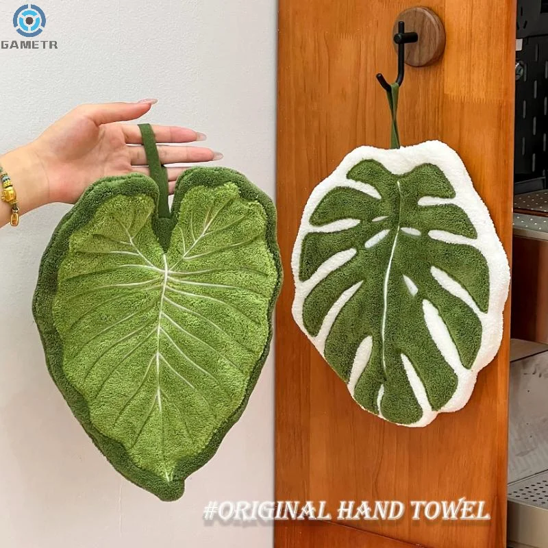 1Pc Double-Layer Hot Plant Cartoon Hand Towel Absorbent Thickened Quick Drying With Hanging Design Kitchen Towel Cleaning Towel