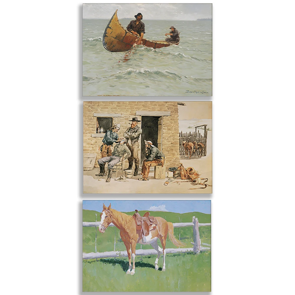 Frederic Remington Prints, Sunday Morning Toilet on the Ranch, Antoine Hut, Little Oak, Sorrel Horse Research Exhibition Poster