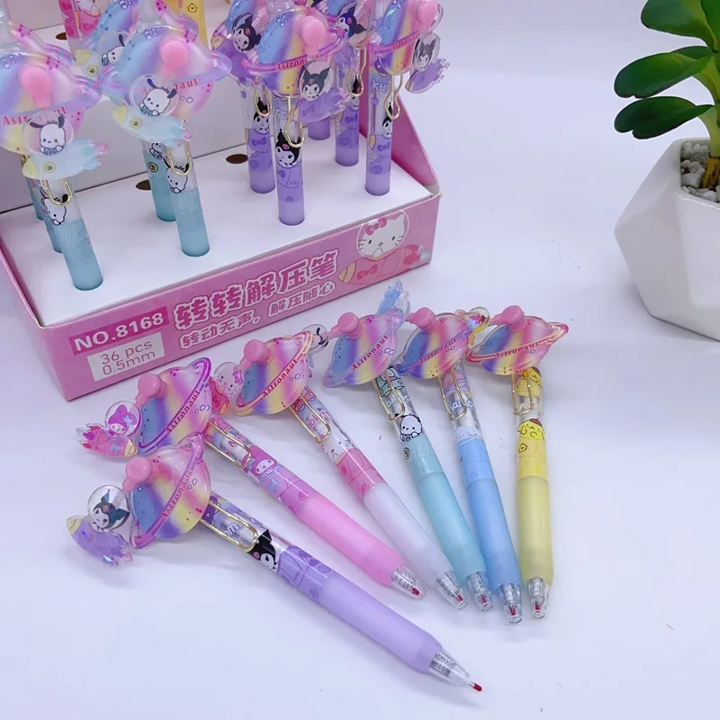 36pcs New Cartoon Sanrio Decompress The Rotating Doll Gel Pen Kuromi Melody Anime Neutral Pen School Supplies Wholesale