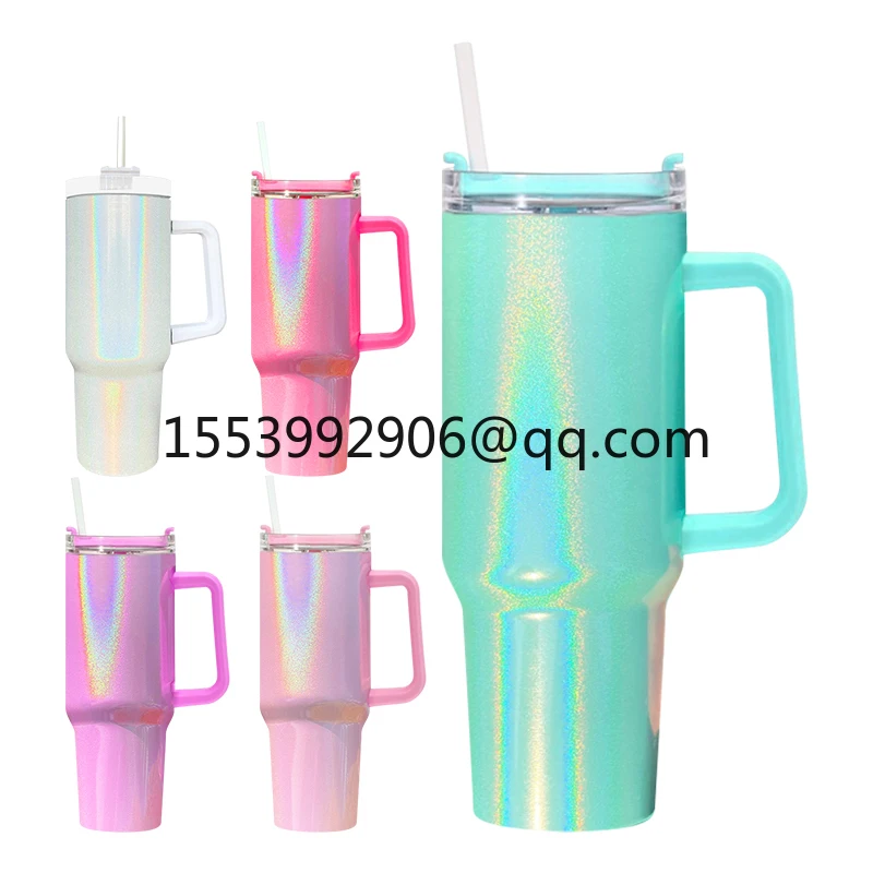 

40 oz Double Stainless Steel Sparkling Sublimation Blank 40 oz Handle Cup shaped Flat Bottom Coffee Cup