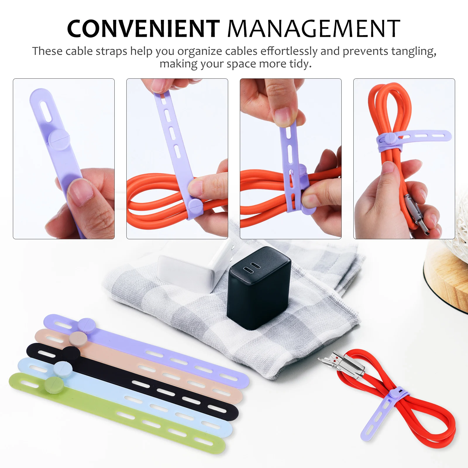 

10 Pcs Silicone Cable Manager Management Organizer Cord Organizers Releasable Ties Adjustable Managment Cords Sleeve