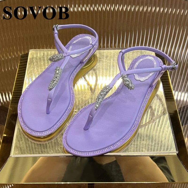 

Summer Real Leather Shiny Crystal Decoration Split Toe Flat Sandals Women's Fashion Versatile Sandalias Daily Casual Dress Shoes