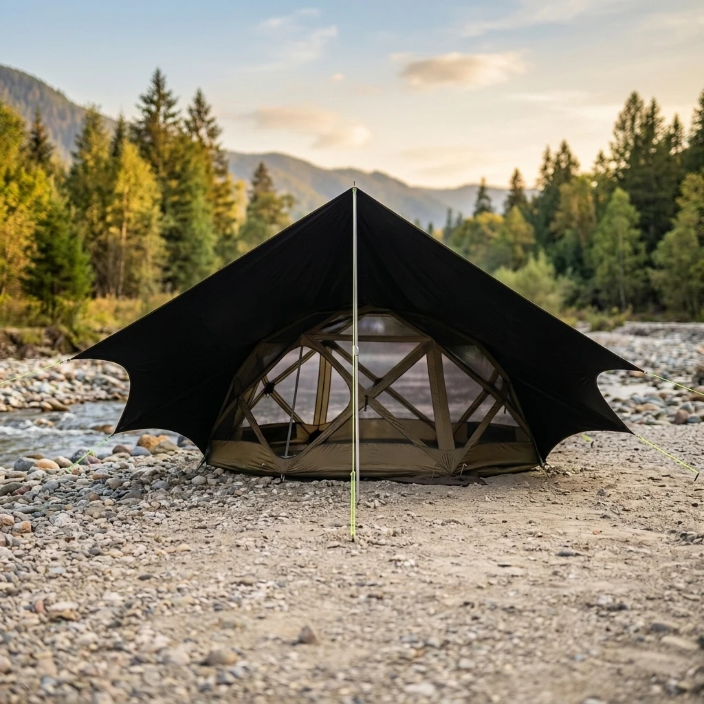 Factory Direct Clear View Awning for Octagon Tent Includes PE Floor Cover Waterproof Camping Canopy Top