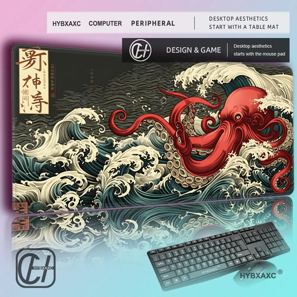 HYBXAXC Japanese Ukiyo-e Red Octopus Magic Party Game Mat Durable Rubber for MTG&TCG Games MousePad  Desk Mats Friendly Design