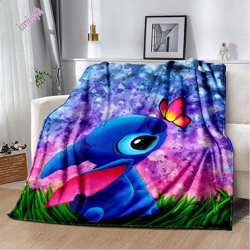 Cartoon Stitch koc moda rysunkowy potwór flanelowy puszysty koc polarowy dzieci i prezent dla dorosłych Sofa Travel Camping