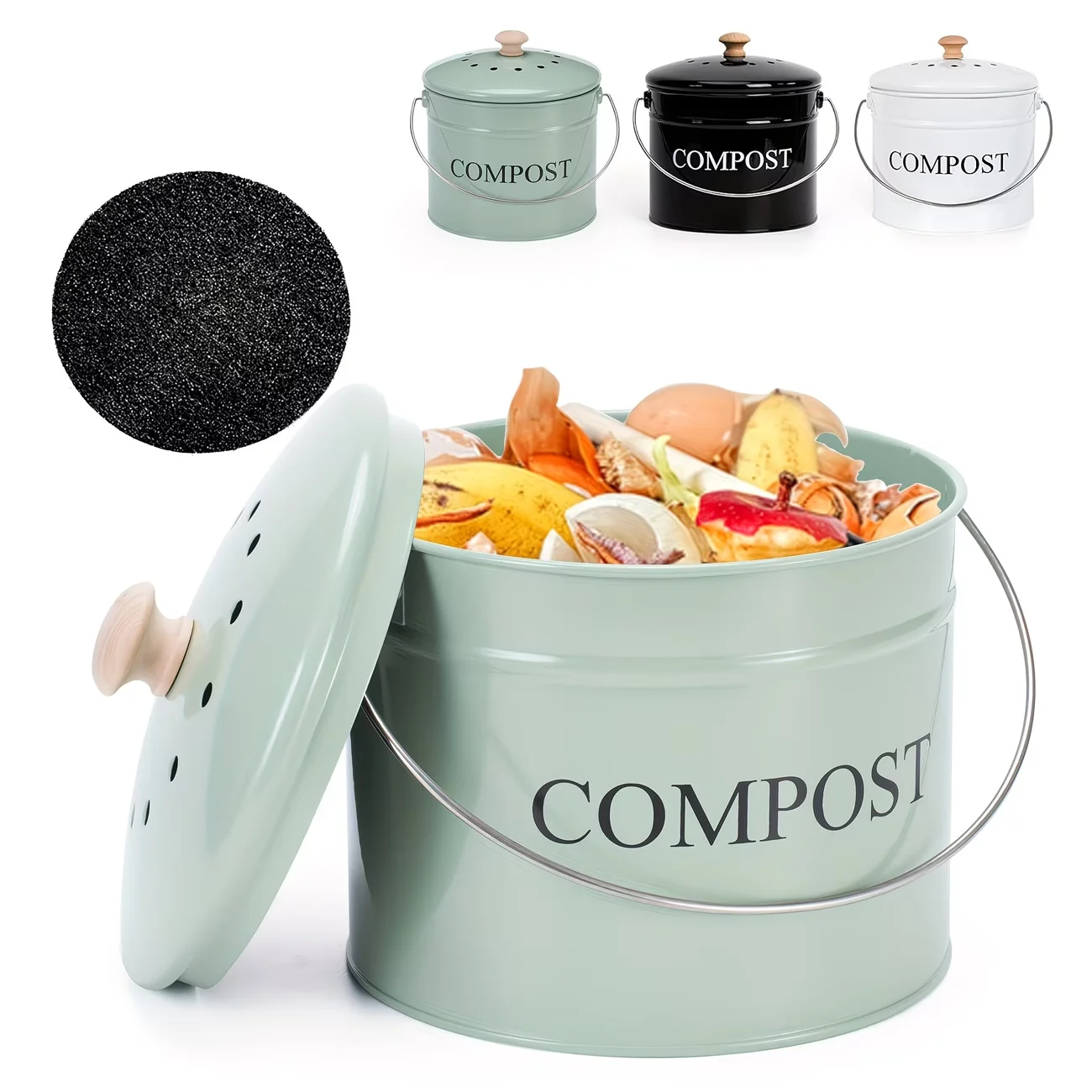 4.92 L Kitchen Compost Bin with Odor-Proof Lid - Heavy-Duty Iron Construction, Space-Saving Design for Home, Small Compost Bin