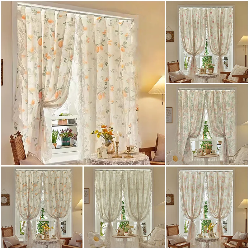 1PC French Lace Curtain Gauze Rod Curtains with Wavy Edge Palace Style European Style Lace Partition Curtain Home Decoration