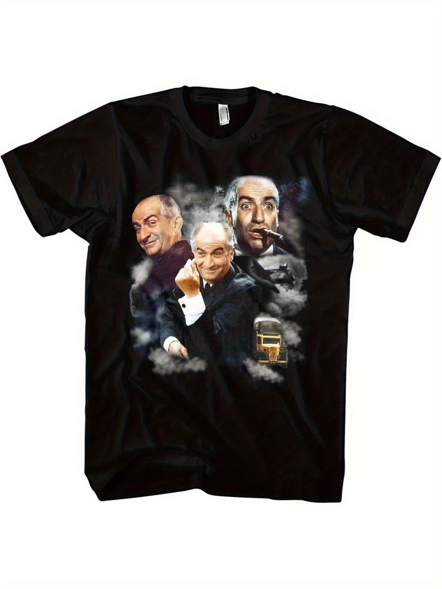 Men'S Vintage Balduin Fantomas & Louis De Funes Comic Strip Tee - A Playful And Unique French Black Thriller Graphic, Featuring