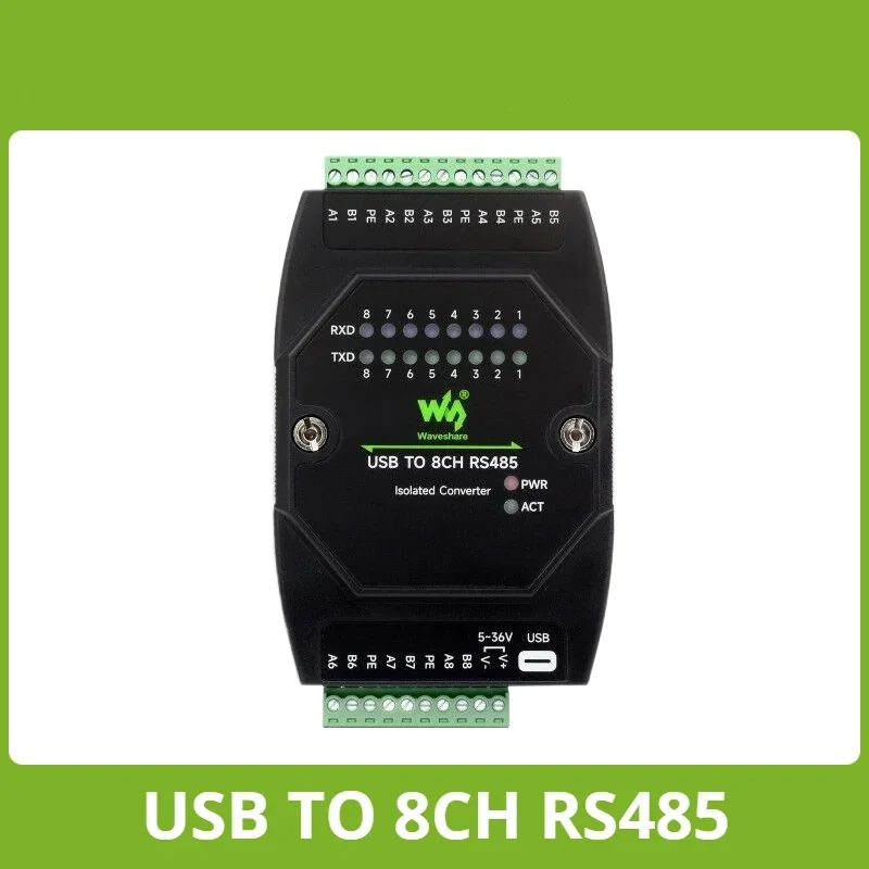 Waveshare USB TO 8CH RS485 Industrial Grade Isolated Converter, USB To RS485 Adapter, Multiple Protection Circuits, Wall-mount