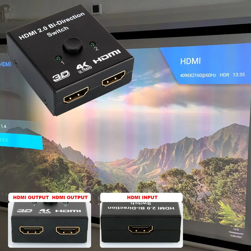 Bi Direction Switch 2.0 4K 60HZ Splitter 1x2 2x1 New Dual 2 Ports Adapter Converter Supports Ultra HD 4K