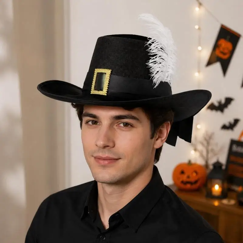 Character Role Play Musketeer Hat with Broad and Rear Drape for Costume Parties and Stage Scenes