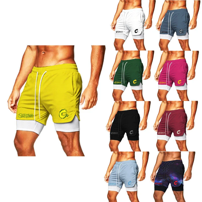 MMA Men Elastic Knitted Mid Workout Shorts Double Pockets Inner Outer Phone Pocket Towel Loop BJJ Muay Thai Training Gym Shorts