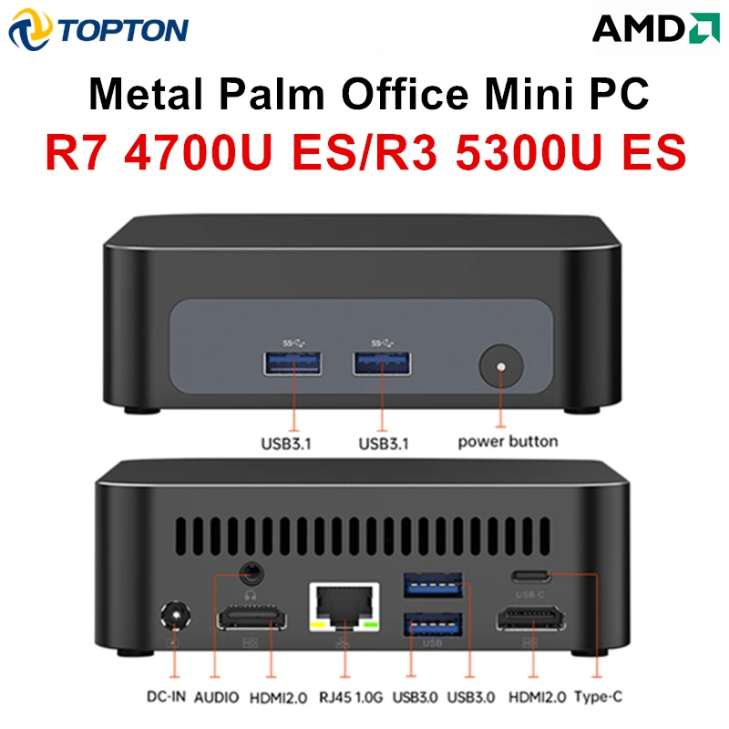 Игровой мини-ПК Topton Palm на базе AMD Ryzen 7 4700U ES и 3 5300U ES, 2*DDR4, 2*M.2 слота, портативный офисный настольный ПК, Windows 11, MiniPC, WiFi6