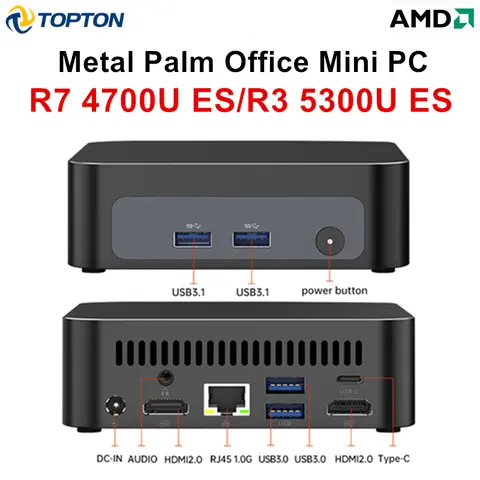 Topton Palm Gaming Mini PC AMD Ryzen 7 4700U ES 3 5300U ES 2*DDR4 2*M.2 Slots Portable Office Desktop PC Windows 11 MiniPC WiFi6