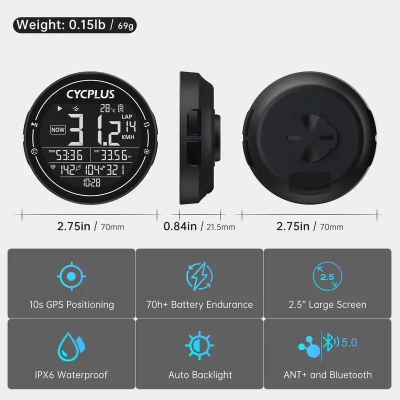 CYCPLUS IPX6 Waterproof GPS Bicycle Odometer Computer Speedometer for Mountain and Rode Bike