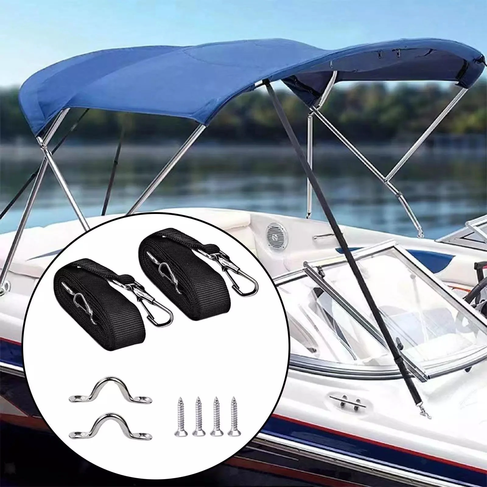 

2ps Adjustable Bimini Marine Top Straps Snap Hooks Boat Canopy Cover Nylon Outdoor Activities Boat Owners