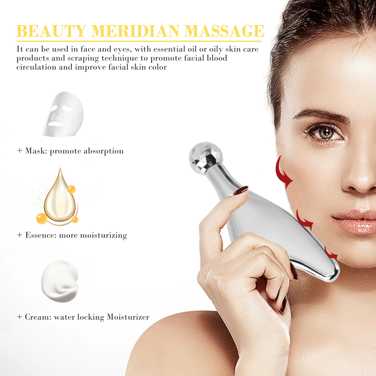 

1Pcs Facial Roller Massager Skin Scraping Plate Durable Zinc Alloy Compact Eye Massage Tool Improve Blood Circulation Anti-Aging