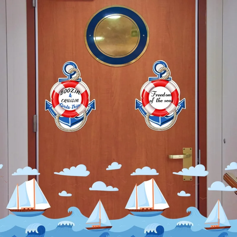 2Cruise Ship Door Magnet Anchor Car Magnet Anchor with Lifebuoy Magnetic Sticker，Attached3Paint Marker，Nautical Anchor Cruise Sh