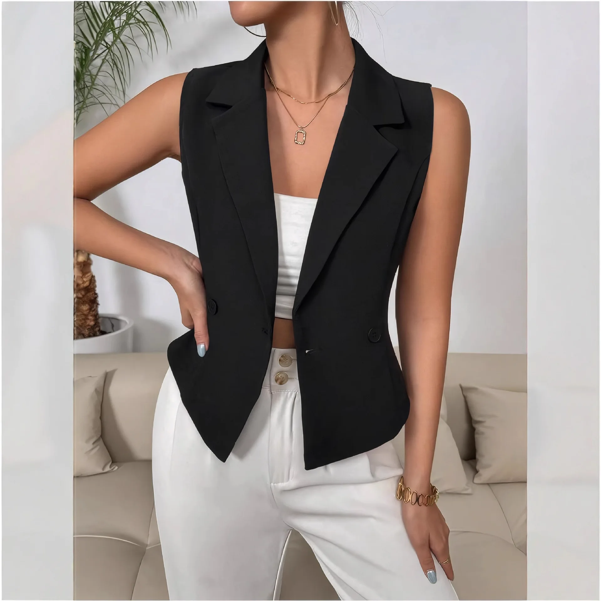 Vests Waistcoats Thin Womens Duck Spring Cotton-Padded  Buttoned Seamless Layering Waistcoat Minimalism Pure Classic Sexy