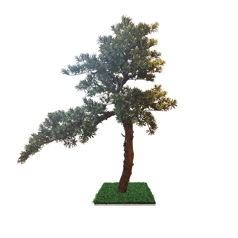 Solid wood welcome pine new Chinese landscape entrance layout fake tree green bonsai indoor floor pendulum