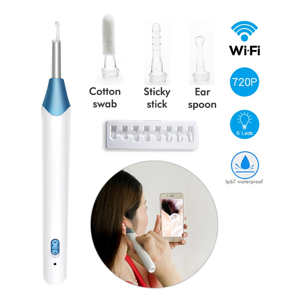 

Rechargeable Wifi 5.5mm HD Wireless Ear Cleaner Otoscope IOS Android Ear Endoscope Oral Dental Pick Tool Visual Ear Spoon Camera