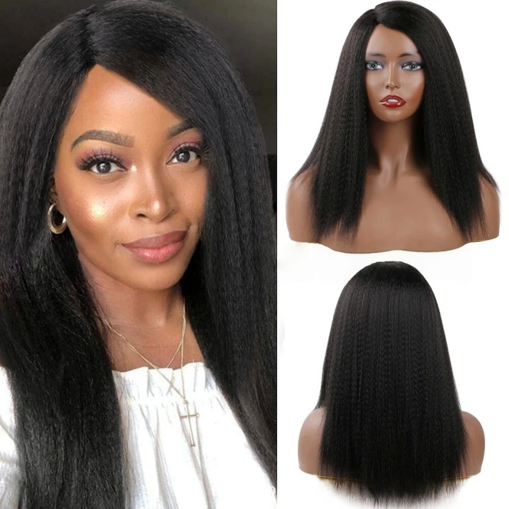 

Kinky Straight Synthetic Wigs 14 Inch Afro Yaki Hair Wigs Ombre Color Synthetic Fiber Hair Wigs Short Yaki Synthetic Hair Wigs