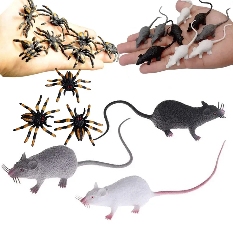 

Mini Mouse Model And White Spider Terrifying Spoon Terrifying Halloween April Fool's Day Toy Plastic Animal Party Decoration
