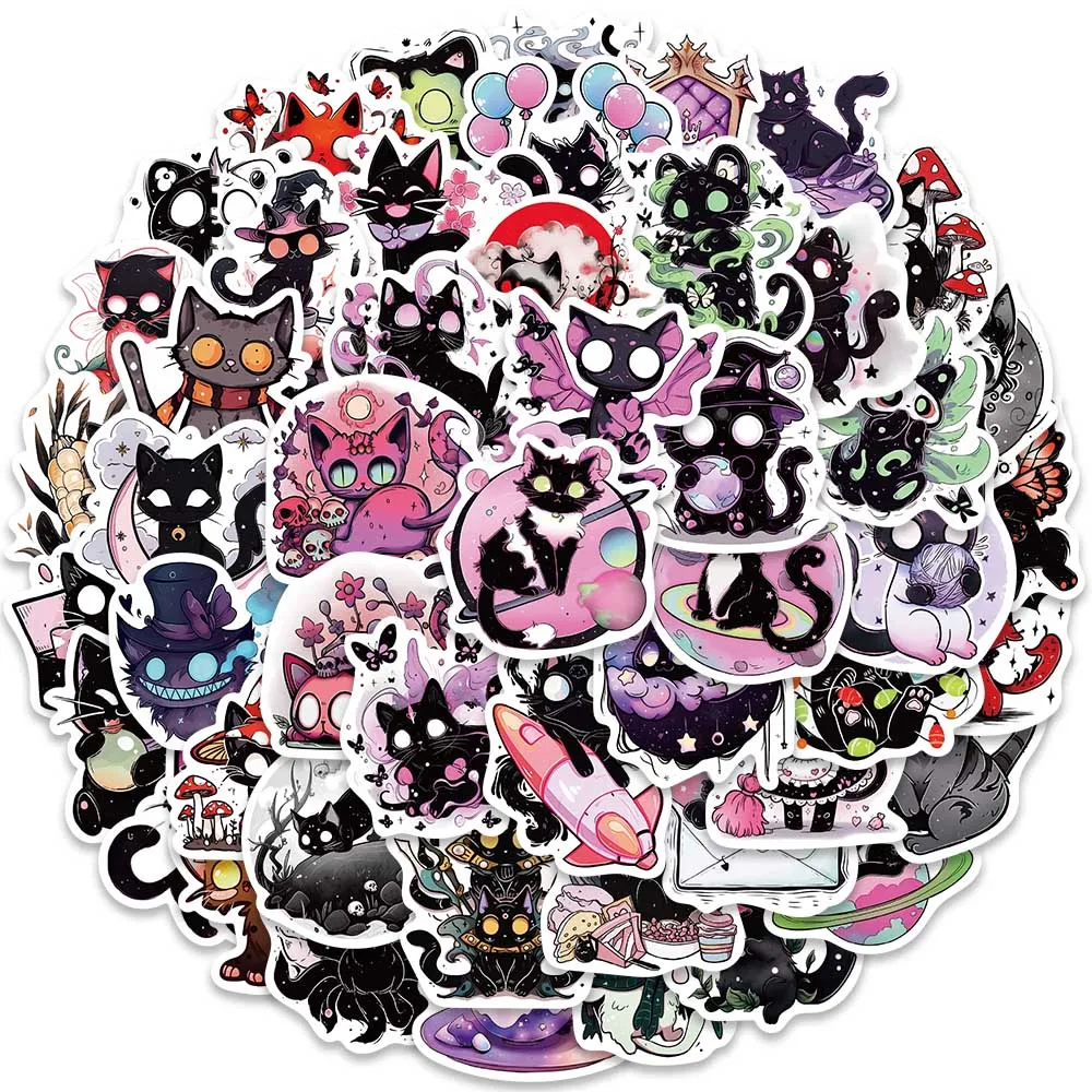 50pcs Vinyl Laptop Decals Cute Funny Cartoon Horror Cats Stickers For Laptop Phone Guitar Luggage Bike Waterproof Graffiti