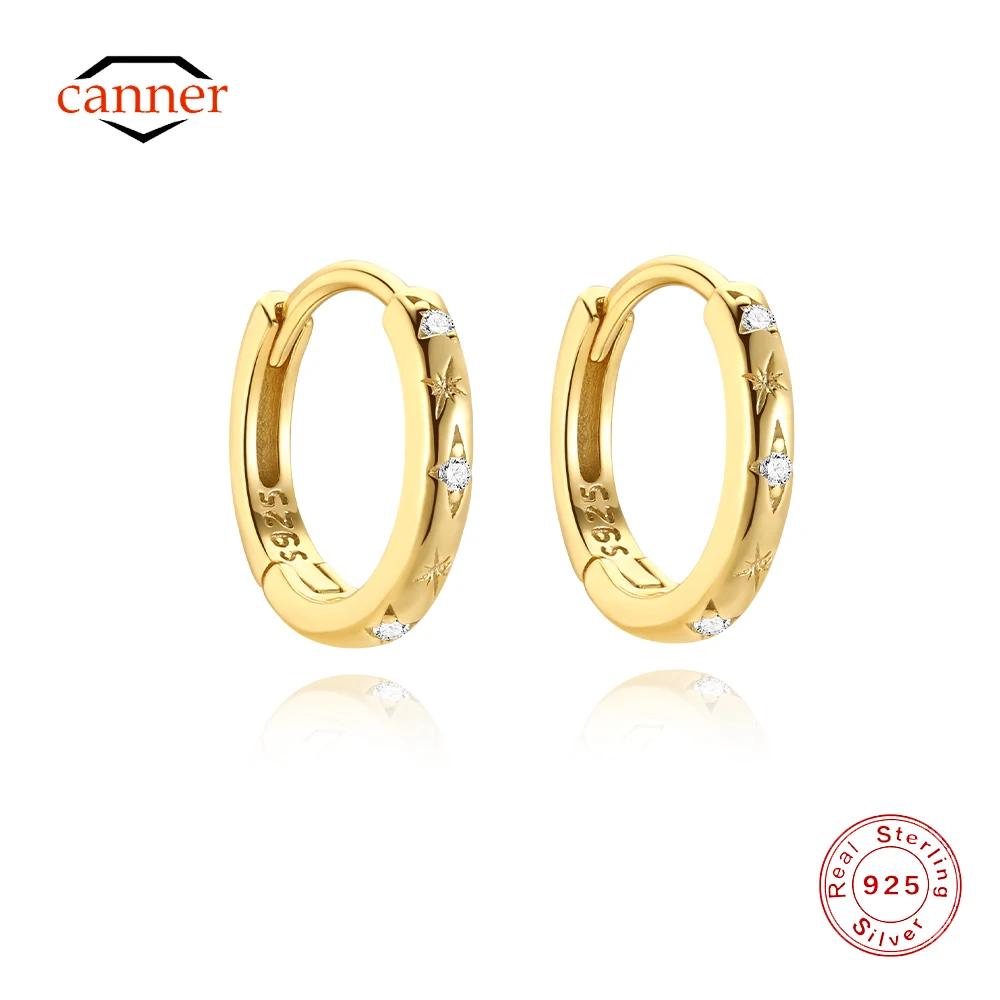 

CANNER 925 Sterling Silver Eight-pointed Star Zircon Hoop Earrings For Women Ins Horse Eye Geometry Earrings Jewelry Party Gift