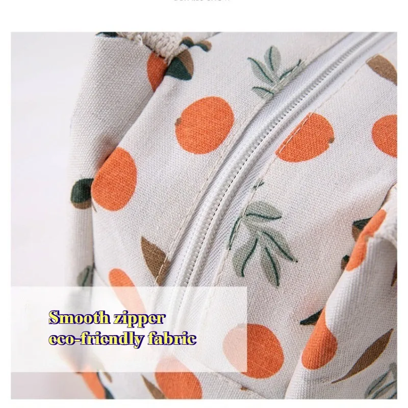 Niedliche Lunchtasche mit Fruchtprint für Frauen, isolierte Canvas-Lunch-Tasche mit Griffen, wiederverwendbare wasserdichte Lebensmittelbehältertasche für die Schule – Detail 4