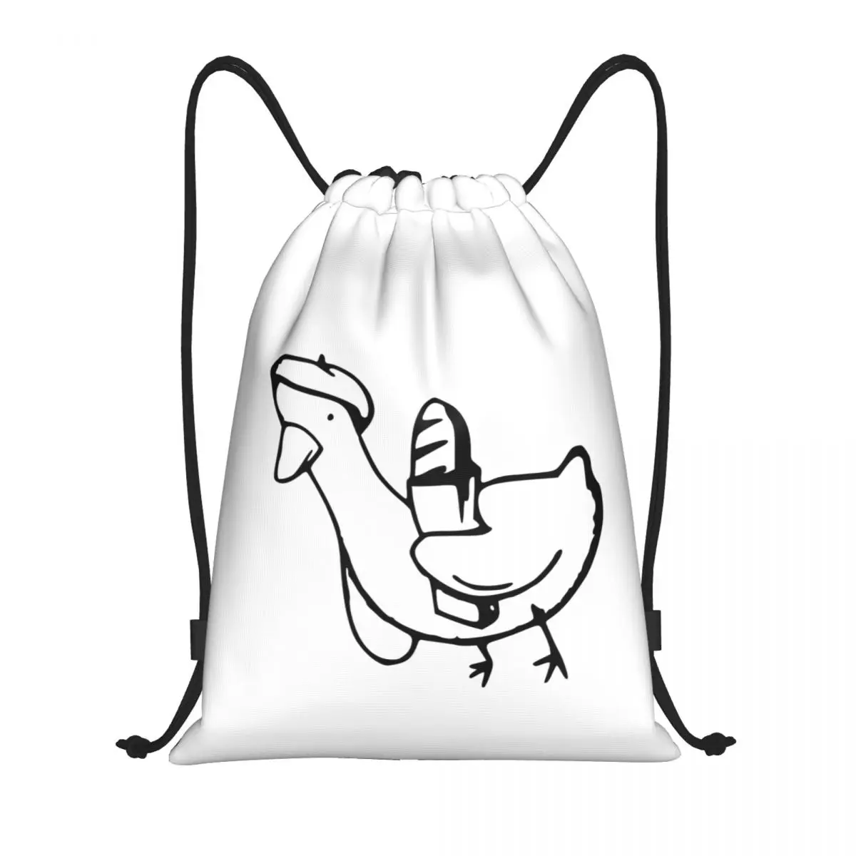 Mochila sarcástica de pollo francés con Baguette con cordón, bolsa de gimnasio, mochila creativa, viaje