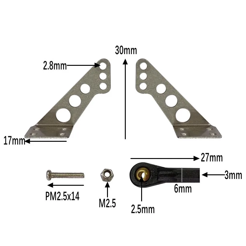 Xaero Metal Horns + Bolt Through Ball Set Silver for RC Airplanes Parts, Electric Foam Plane Model Replacement Accessory