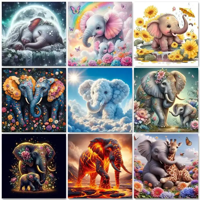 

GATYZTORY 5d Diy Diamond Painting Elephant Animal Diamond Art Full Drill Embroidery Decorations For Home Gift