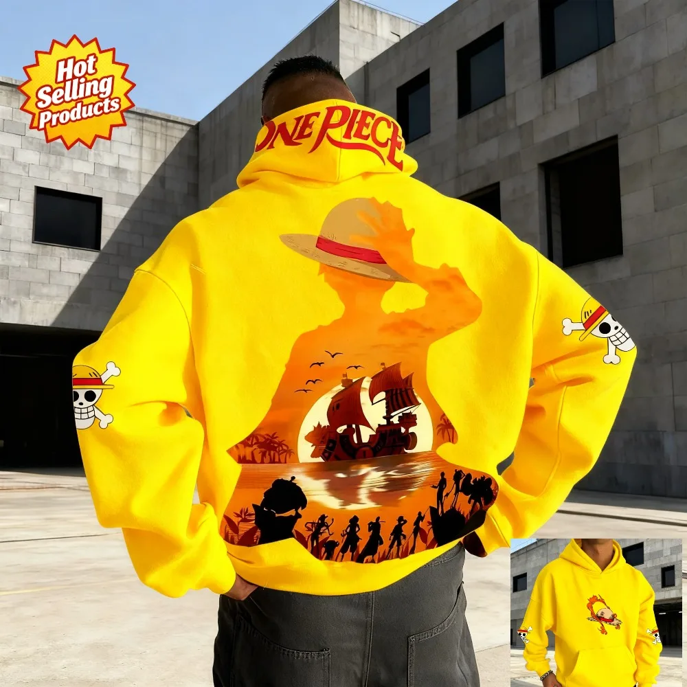 Sudadera con capucha de una pieza Luffy Gear 5 Retro Anime sudadera hombres mujeres algodón de gran tamaño suelta ajuste comodidad ropa de calle Unisex ​   Moda ​