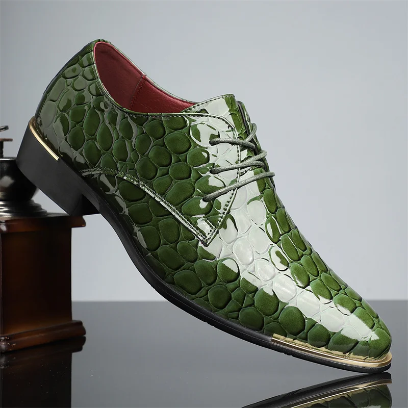 

Luxury Green Patent Leather Shoes Men Pointed Dress Shoes Men Social Oxfords Shoes Designer Party Wedding Shoes Men Big Size 48