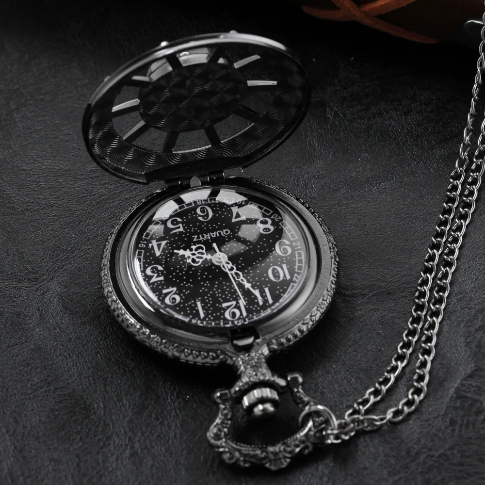 Schwarz Kompass Hohl-Out Quarz Steampunk Taschenuhr männer und frauen Halskette Anhänger mit Kette Weihnachten Geschenk reloj Cf1382