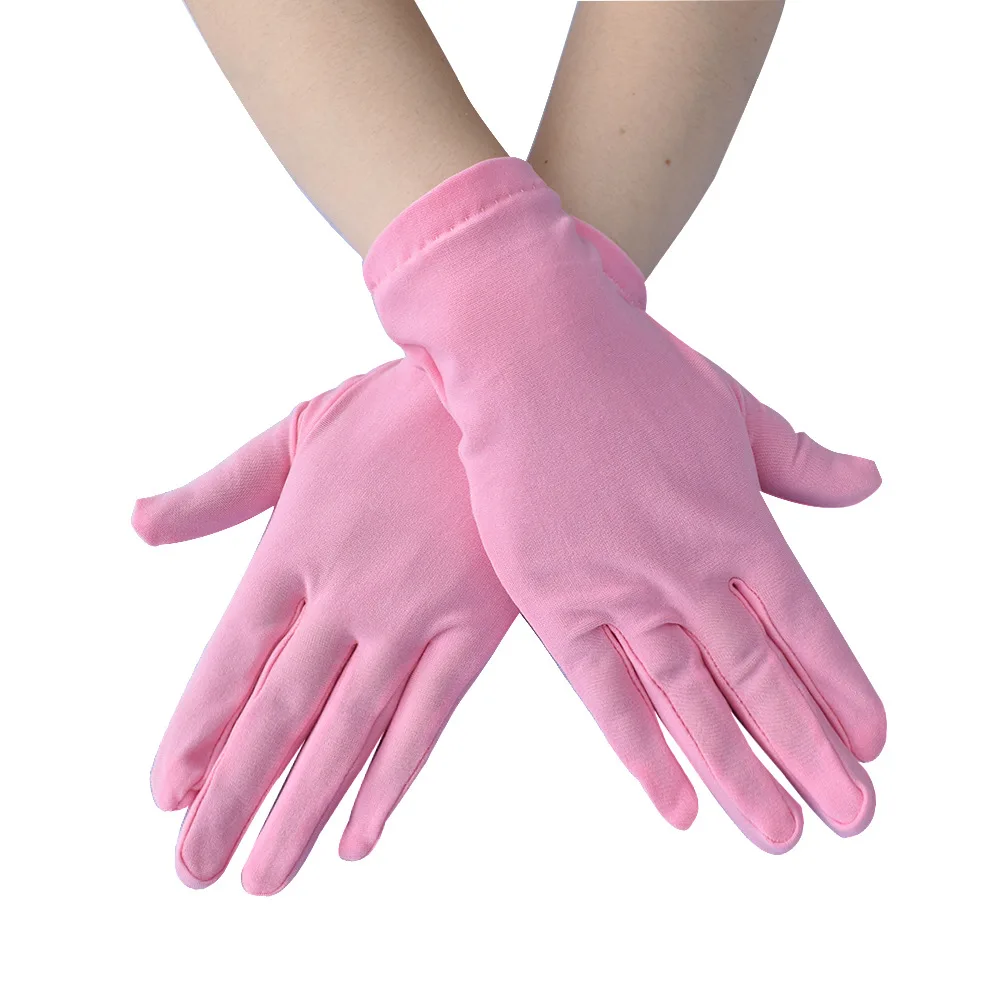 New Satin Full Finger Party Short Gloves For Women Girls Spring Autumn Solid Mittens Outdoor Dance Dress Up Bride's Gloves