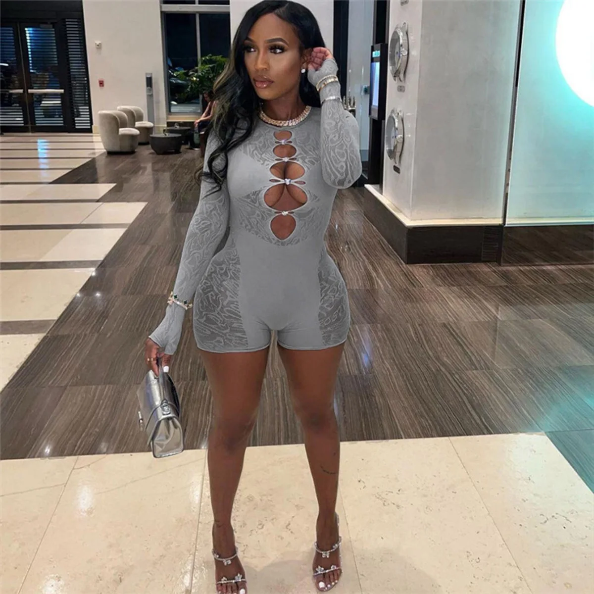 

Женские сексуальные прозрачные комбинезоны с высокой талией и длинными рукавами, облегающие ягодицы, популярные сексуальные женские милые топы, новинка 2023 года