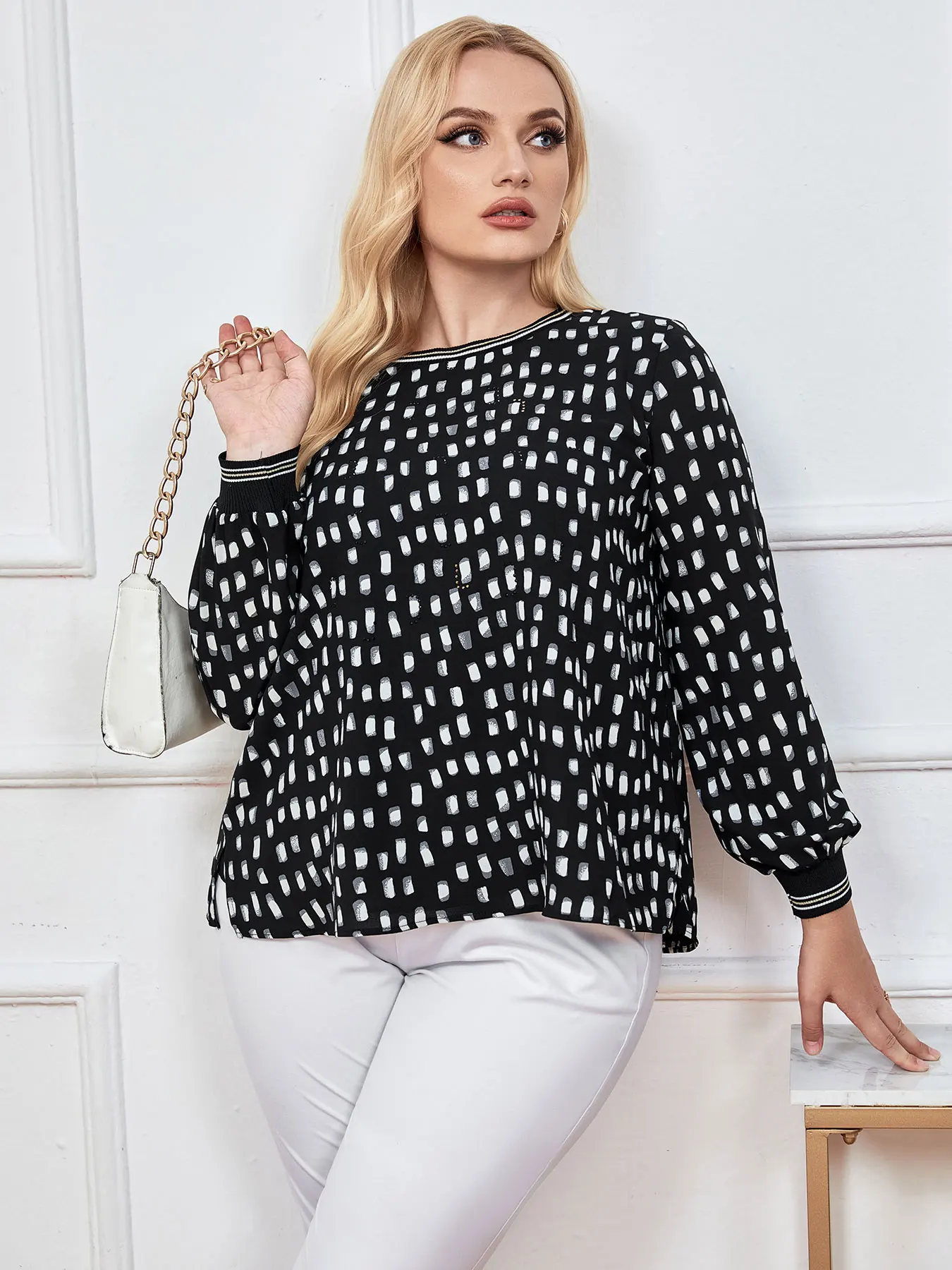 Moda damska Plus Size góra wiosna elegancki Top odpowiednia dla okrągłych damskich bawełnianych Top na co dzień