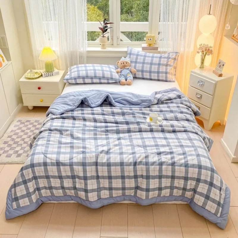 

2025 new small fresh hand-hemmed summer cool quilt washed cotton printed summer quilt machine washable thin quilt