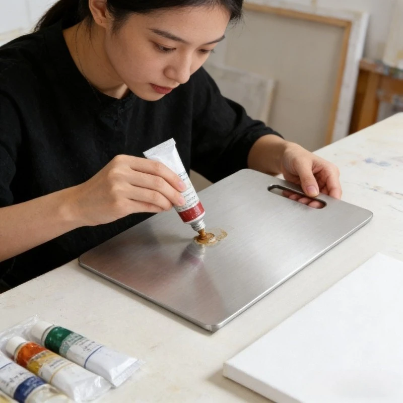 Extra Large Stainless Steel Paint Palette,Durable Mixing Tray for Watercolor Acrylic Paints,Easy Clean Portable Artist Palette