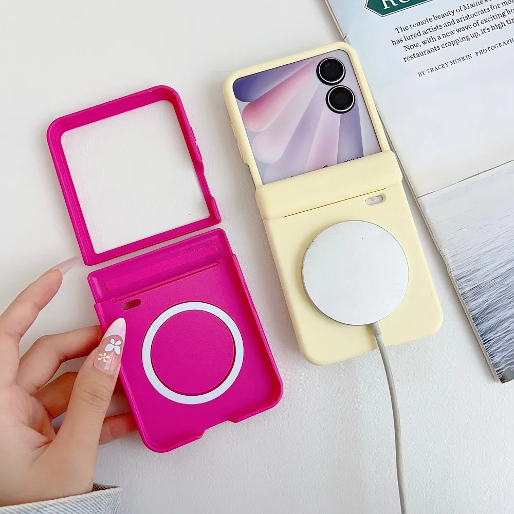 

Solid Color For Honor Magic V Flip 2 Magnetic Phone Case Shockproof Hinge Protective PC Hard Shell Back Cover