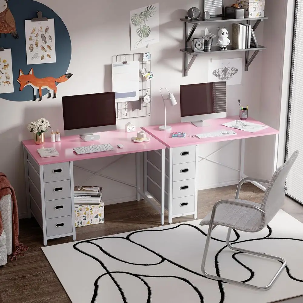 Pink 40 Modern Home Office Desk with 4 Drawers for Study, Writing, and Computer Use