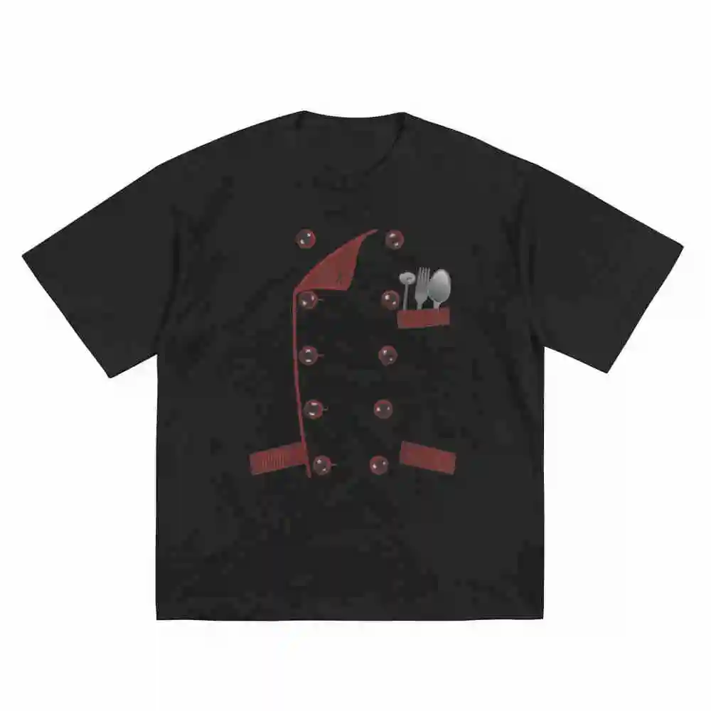Chef Jacket Kitchen Utensils Culinary Coat Apron Short Sleeve Tee 100% Cotton T-Shirt