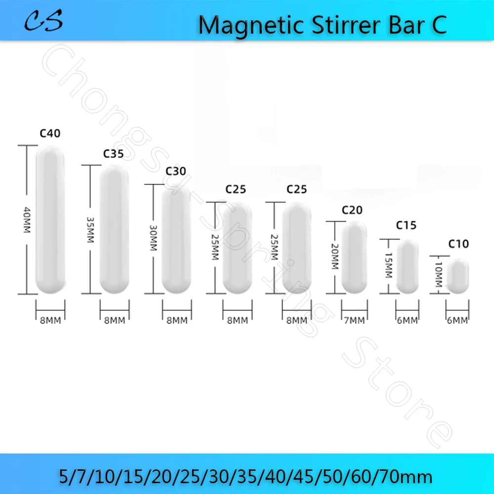 PTFE Magnetic Stirrer Stir Bar Cylindrical Type-C Magneton Stirring Mixer White Spin Bars Laboratory Chemical Stirring Bar