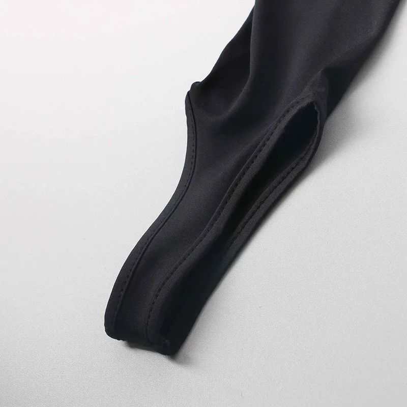 Damen High-Waist Steigbügel-Leggings, glänzend, dehnbar, eng anliegend, einfarbig schwarz, lange Hose – Detail 14