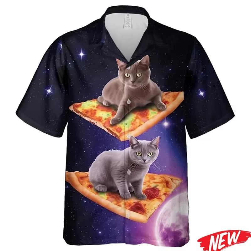 Funny 3d Printed Cat Shirts For Men Women Fashion Animal Pattern Hawaiian Shirt Short Sleeve Casual Oversized Blouses Tops