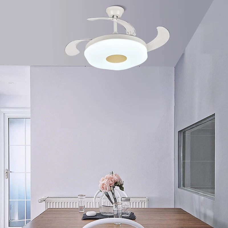 New Nordic Minimalist european Style 42 Inch Retractable Bedroom Control Invisible Room Fan Led Ceiling Fan Lights