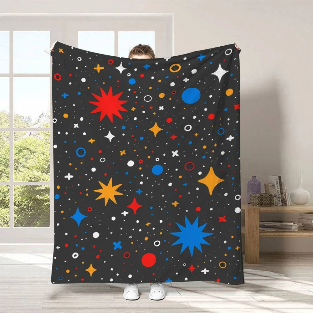 Burst Rainbow Firework Star Black Background Throw Blanket for Living Room Sofa Daily Leisure Birthday Family Gathering Gift