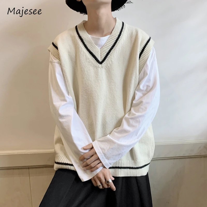 

Sweater Vests Men Classic Simple Retro Spring Autumn Sleeveless V-neck Nostalgic Versatile Japanese Style Male Knitwear Slouchy